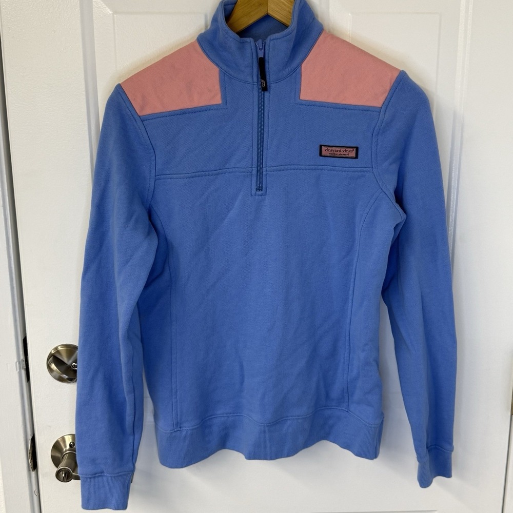 Vineyard Vines 1/4 Zip Pullover Blue Pink Fleece Womens Size XSmall